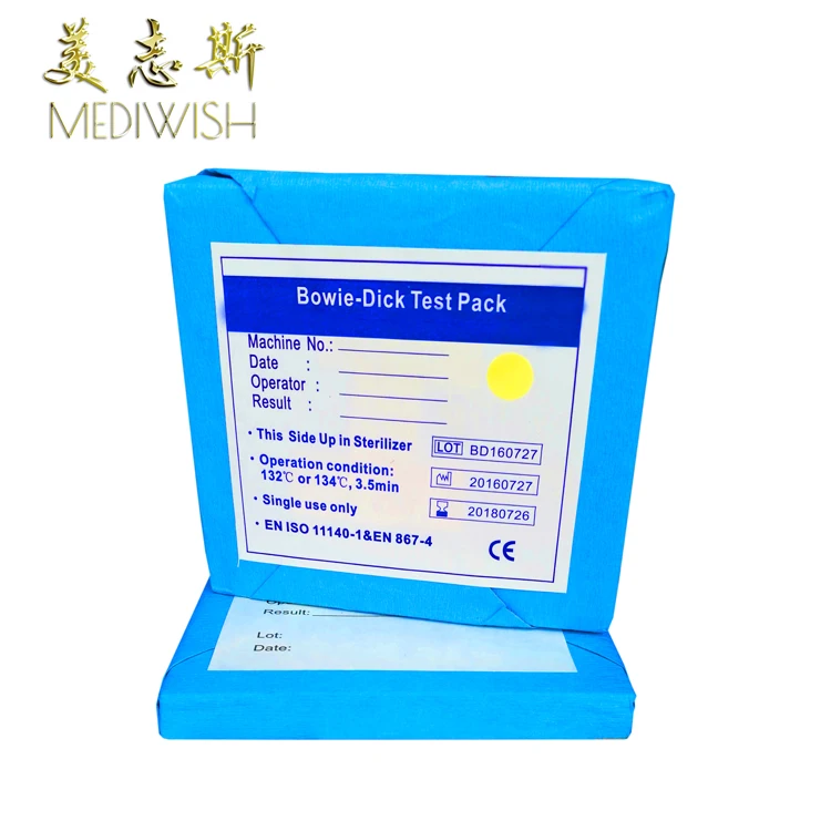 Bowie-Dick type test pack for steam sterilizer control penetration and air removal performance