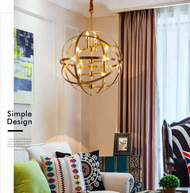 
European Classic Home decorative Round copper pendant hanging light 