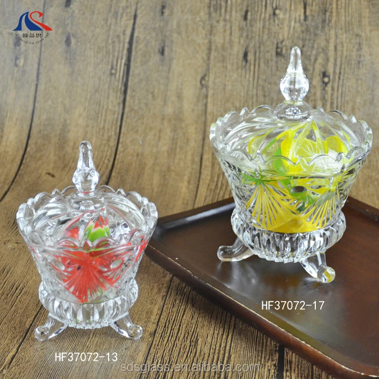 Уникальные прозрачные стеклянные контейнеры для конфет в готическом стиле с крышкой, с тиснением, европейские ветровые миски для сахара с крышкой и ножками