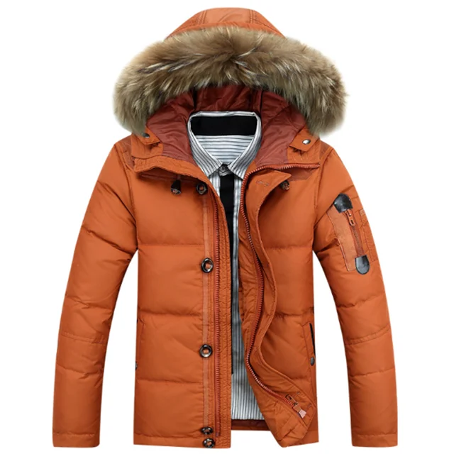 Mens Winter Duck Down Jacket Fur Hooded Black Outdoor Winter Jacket Men