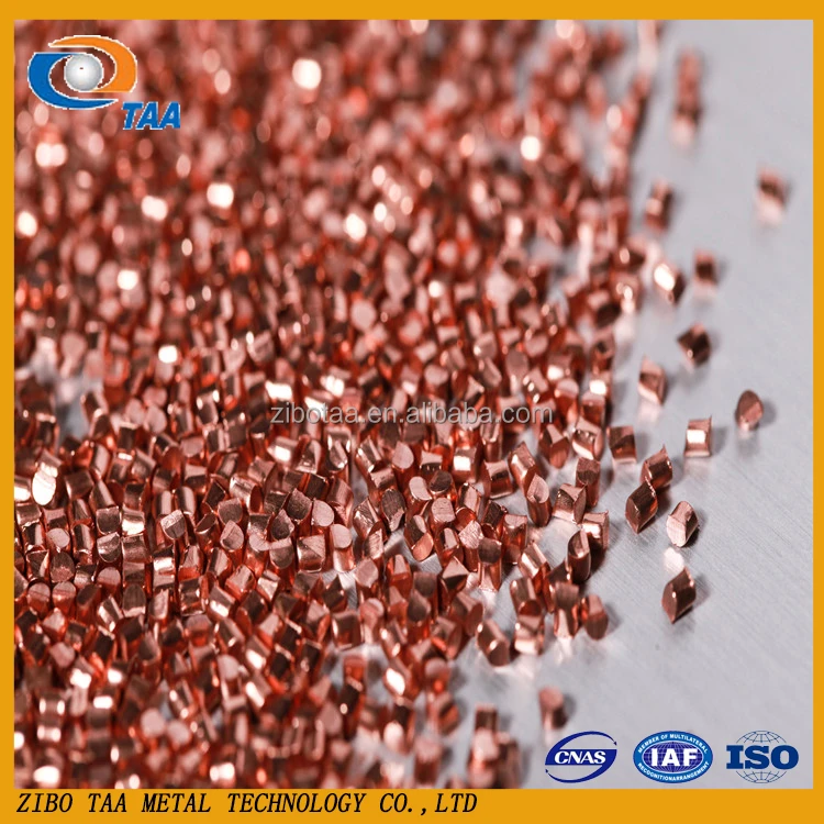 Copper blasting grit and copper cut wire shot
