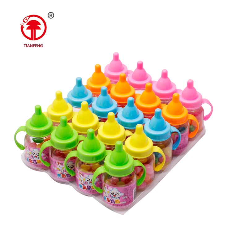 Shantou baby bottle candy rainbow jelly beans custom baby nipple candy fruity colorful feeder sweet