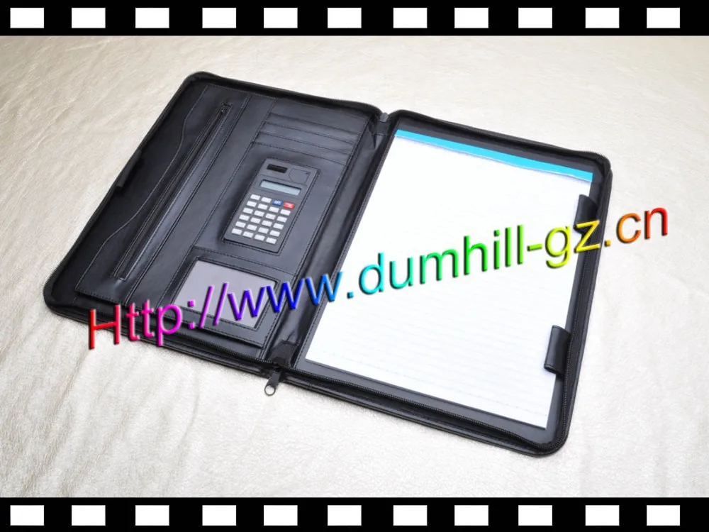 Business Use PU leather A4 Zipper Document Holder with Calculator