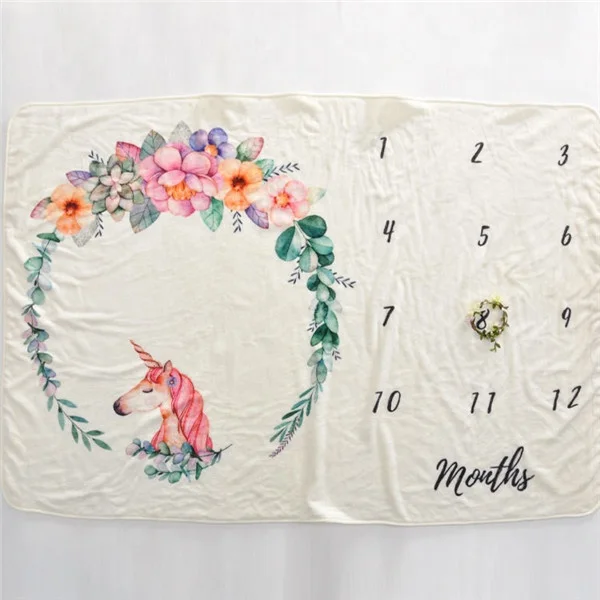 
Cartoon Unicorn Design Super Soft Polar Fleece Baby Monthly Milestone Blanket Photography Prop Newborn Kids Custom Baby Blanket 