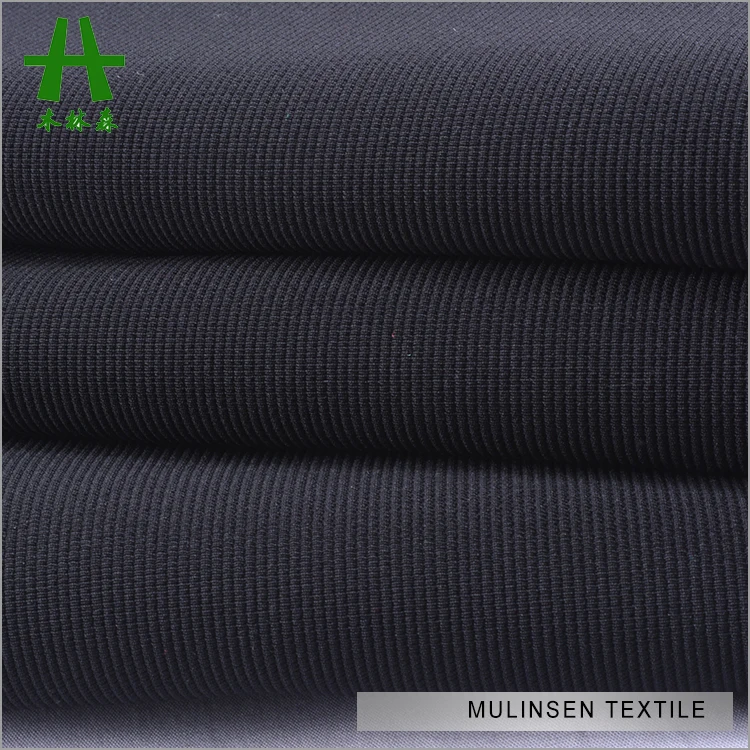 Однотонная окрашенная черная трикотажная османская ткань из полиэстера и спандекса тянущаяся в рубчик с принтом бумаги для одежды брюк