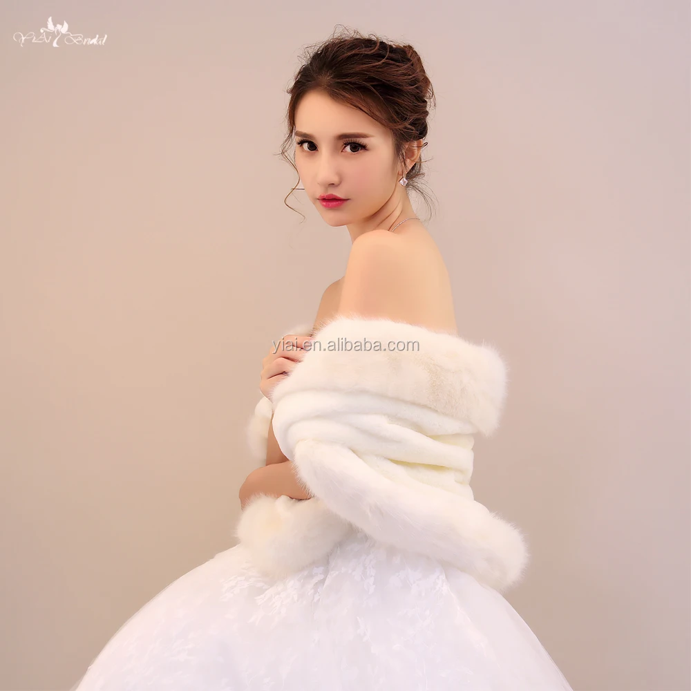
LZP184 Beautiful Champagne Plush Off Shoulder Wedding Shawls Fur Imitation Winter Wedding Coat 