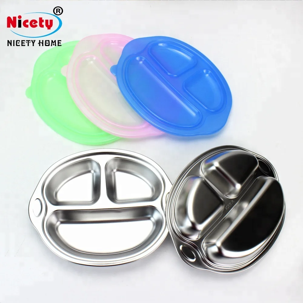 Оптовая продажа, тарелка из нержавеющей стали для детей и студентов, металлическая тарелка с четырьмя стойками в столовой