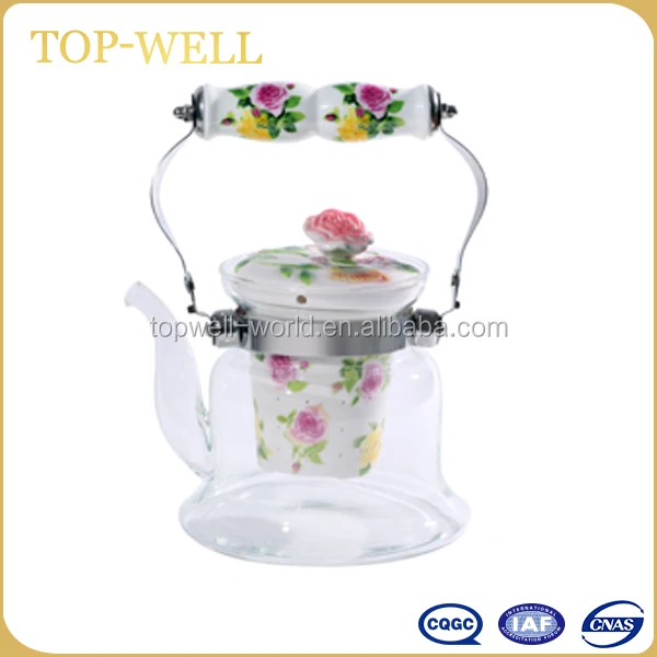 High quality heat resistant glass teapot set with candle warmer