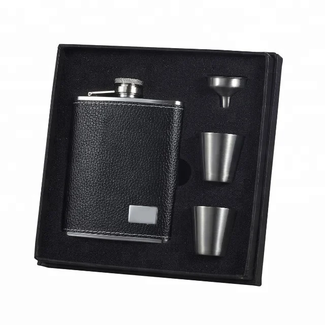 Роскошная кожаная колба Visol Eclipse S, подарочный набор, 6 унций, черного цвета