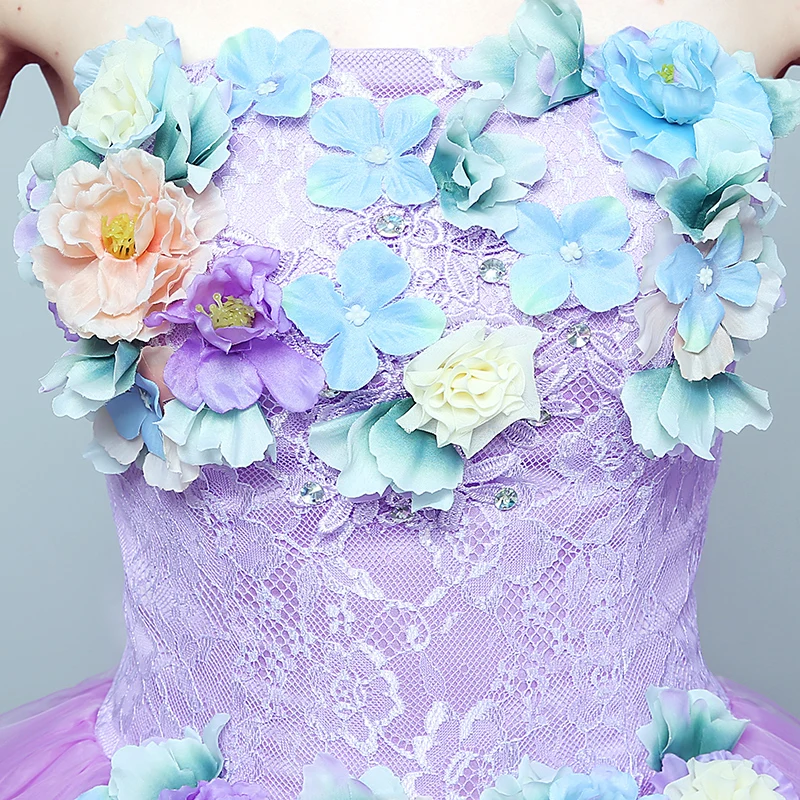 2018 New Korean Style Beaded Flower Purple Colored wedding dress Light blue Princess Wedding Gowns