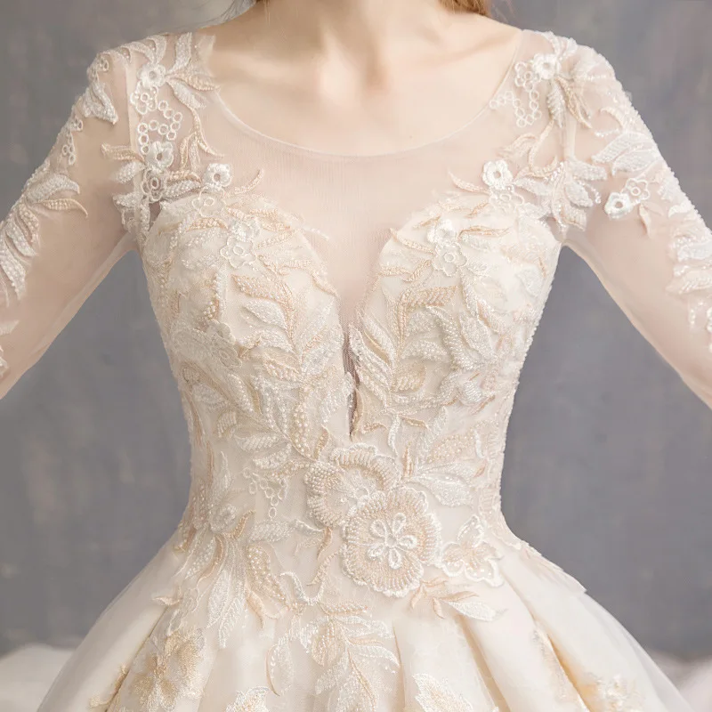 Wholesale flower lace bridal dress online hot sale elegant floor length long sleeve wedding dress