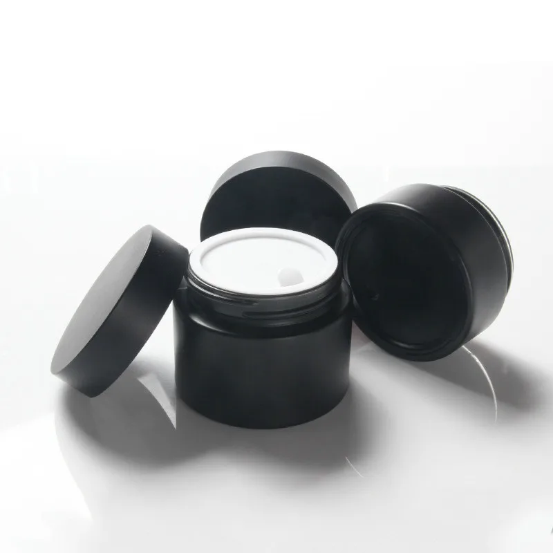 OEM ODM Frosted black cosmetic jar set glass bottle skin care packaging container