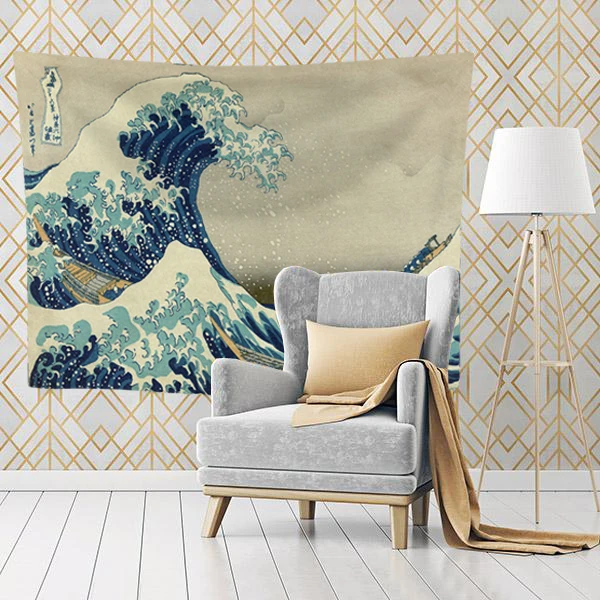 Пользовательский дизайн Katsushika Hokusai большое волнистое настенное одеяло хлопковый