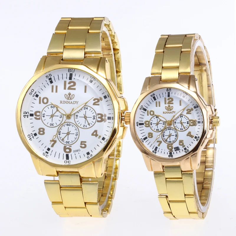 
RINNADY Brand New Fashion Male Female Couples Stainless Steel Gold Watches Welcome Custom Logo MW-205 