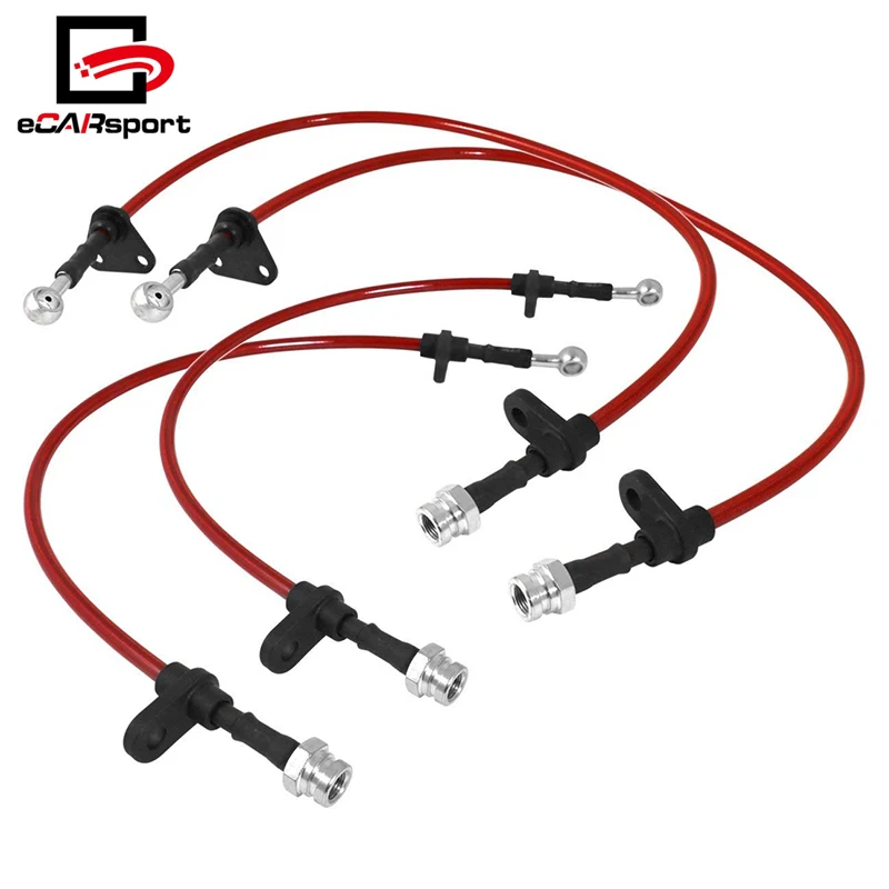 Тормозной шланг для Honda for Civic EK EJ EM 96-00, передняя и задняя красная оплетка из нержавеющей стали, черная заглушка, маслопровод, шланг