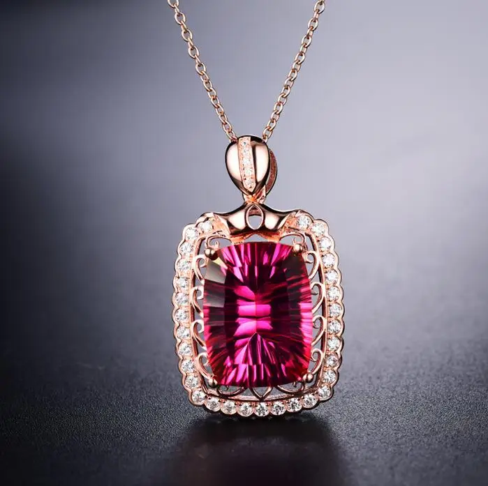 gold plated sterling silver jewellery Big Stone Necklace natural pink Topaz red gemstone price Costume Jewelry