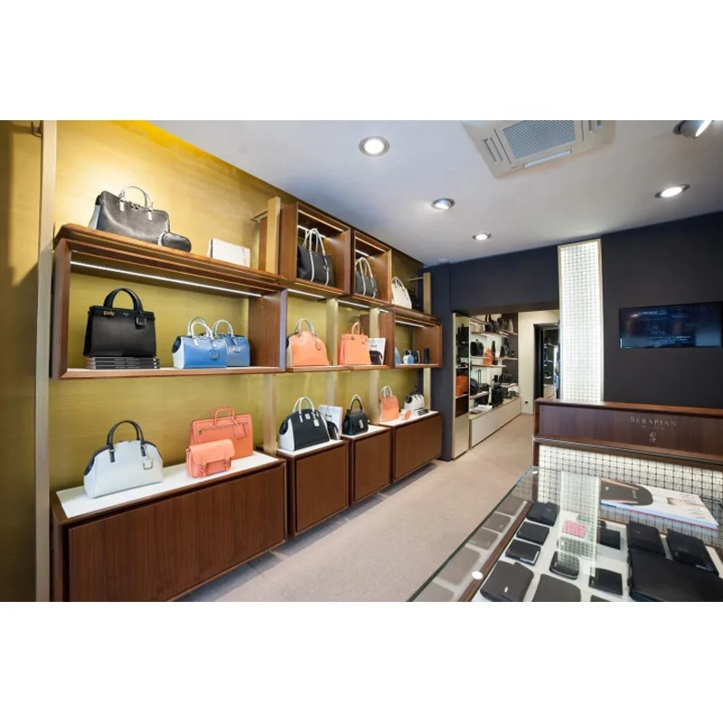 LUX Customized Chinese Supplier Whole Store Decoration Bespoke Fashion Design Handbag Shop Wood Glass Display Furniture Shop