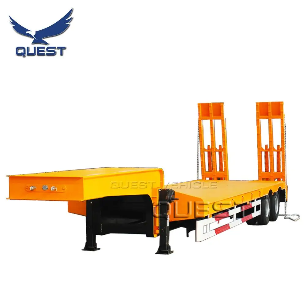 2 Axles 30 Tons Heavy Duty Machinery Transport low bed chasis low flatbed semi trailer
