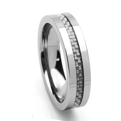 Hot selling 2017 amazon 8mm silver tungsten carbon fiber ring with high polished and bevels