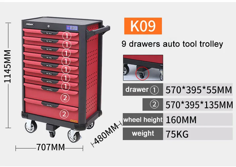 
Garage tool cabinets mobile rolling steel Material and Cabinet Type tool chest roller storage cabinet trolley for factory 
