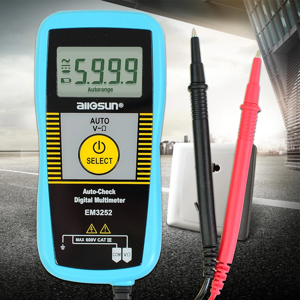 Allosun EM3252 Auto Ranging Pocket Multimeter Digital Voltmeter Resistance Frequency Capacitance Continuity 7-Modes Test