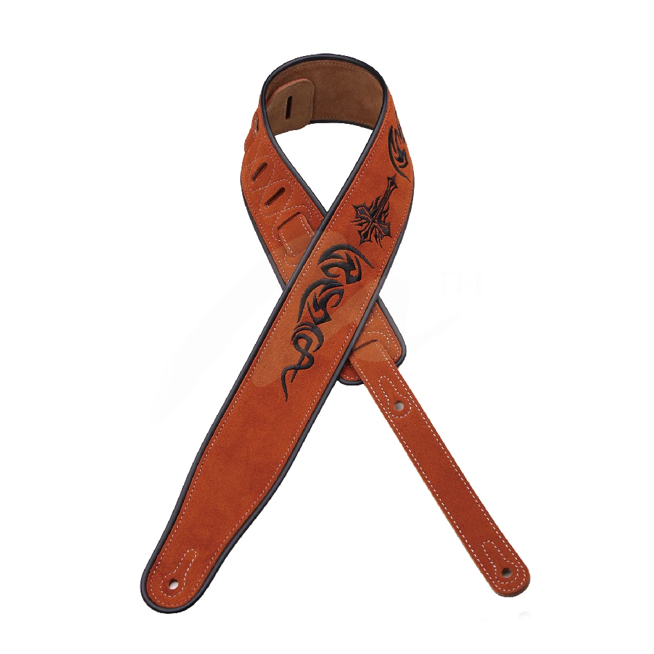 High quality hot sell classic electric Guitar / acoustic Guitar/Bass Leather Straps with Embroidery-Brown guitar strap