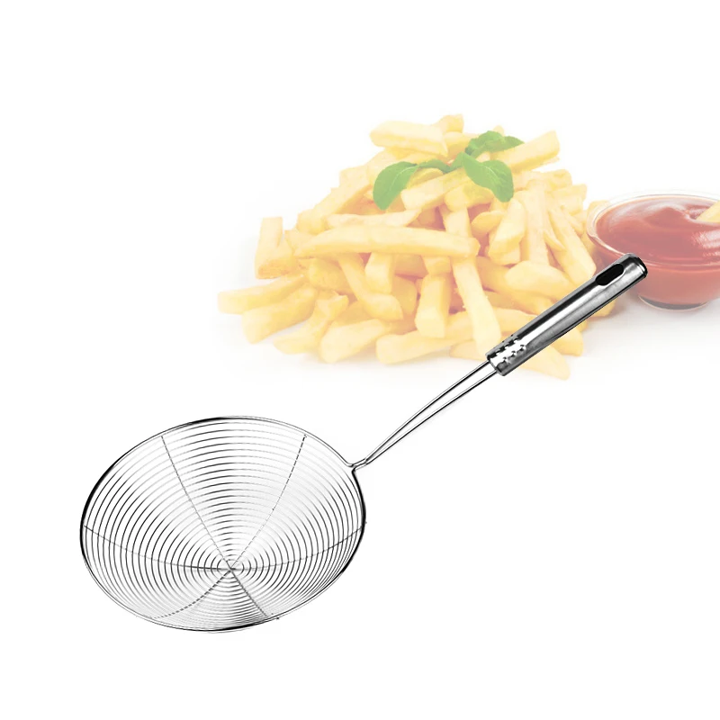 New arrival excellent quality Wholesale stainless steel strainer ladle wire oil skimmer french fries fry basket with handle
