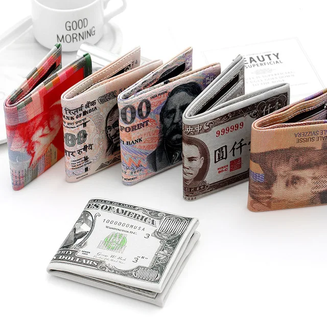Short novelty style banknotes money bag printed purse coin bag