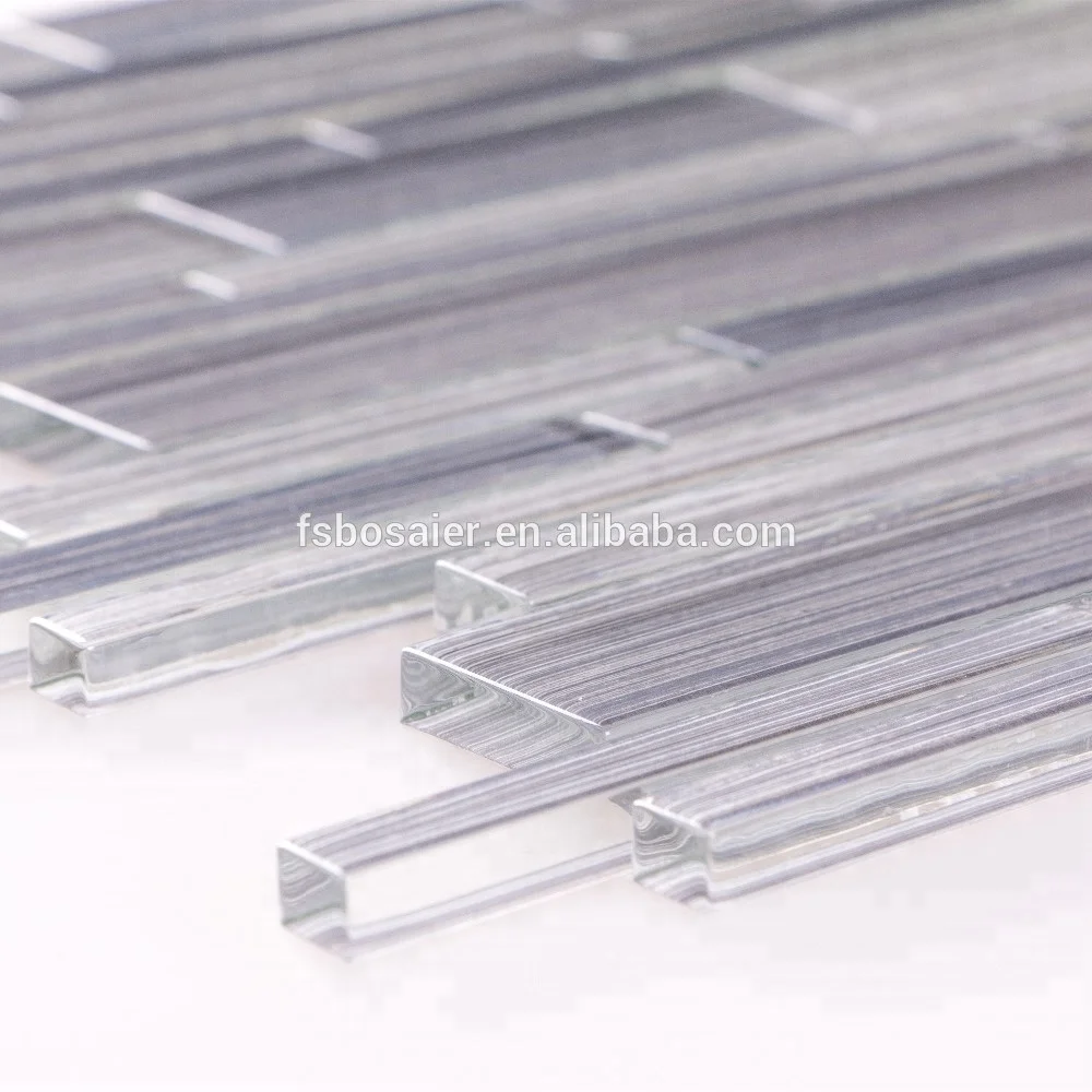 Simple elegant polished  crystal clear hand paint blues glass mosaic tile