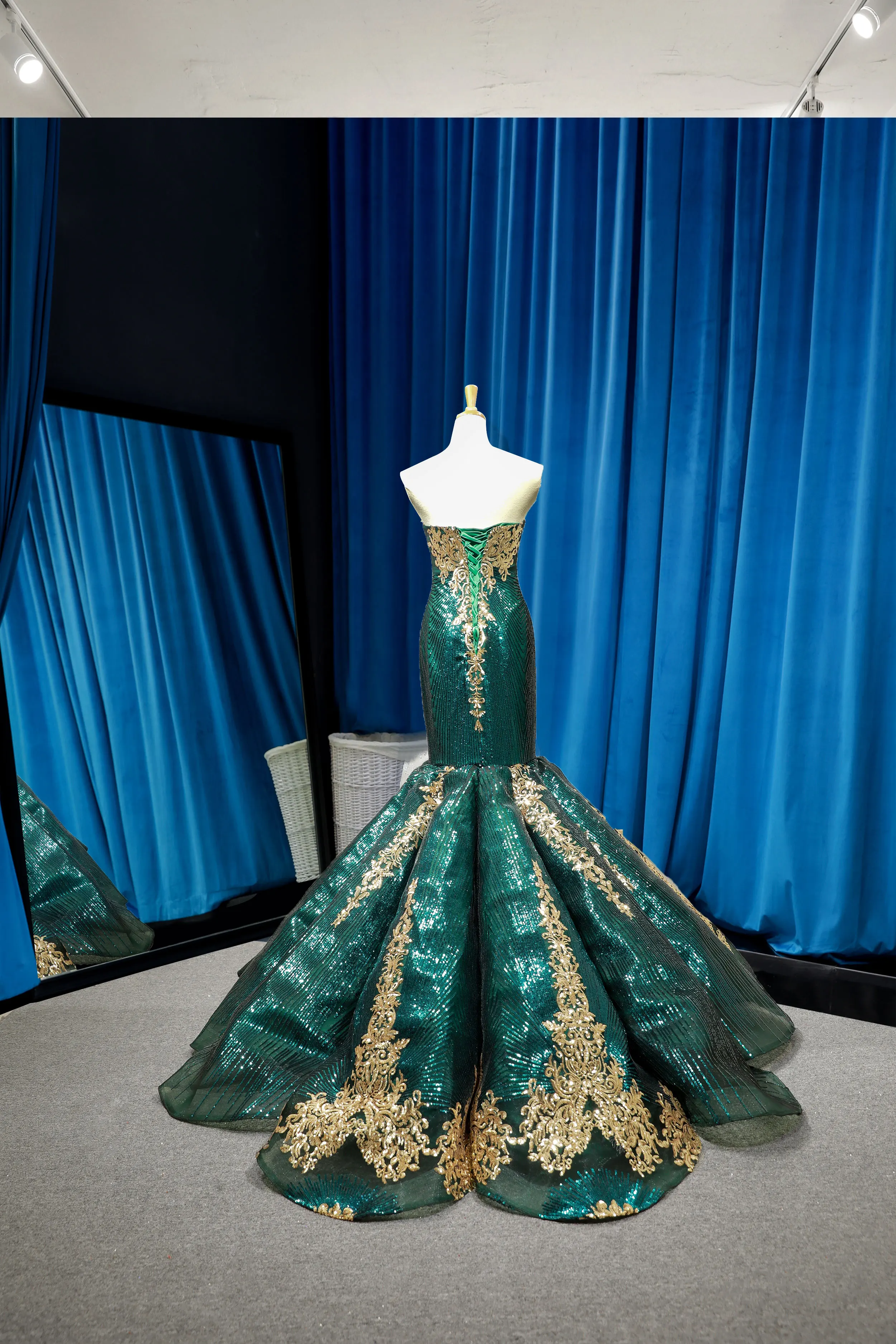 Jancember RSM66787 royal blue evening dress women vestidos de fiesta luxury long sleeve sexy mermaid prom dress evening