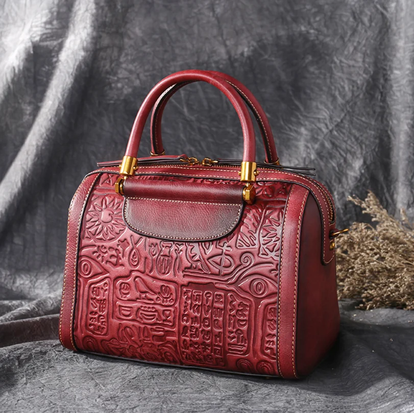 China Supplier 2019 Fashion Embossed Boston Big Capacity Handbags Cowhide Leather Ladies Hand Bags