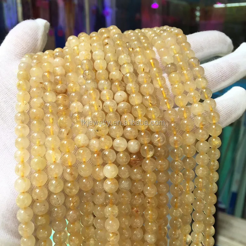 High Quality Natural Hair Crystal Beads With Rutilated Quartz loose Beads for bracelet jewelry Making