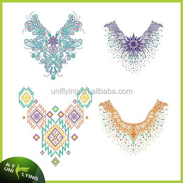 neckline diamond rhinestone hotfix design applique for garment