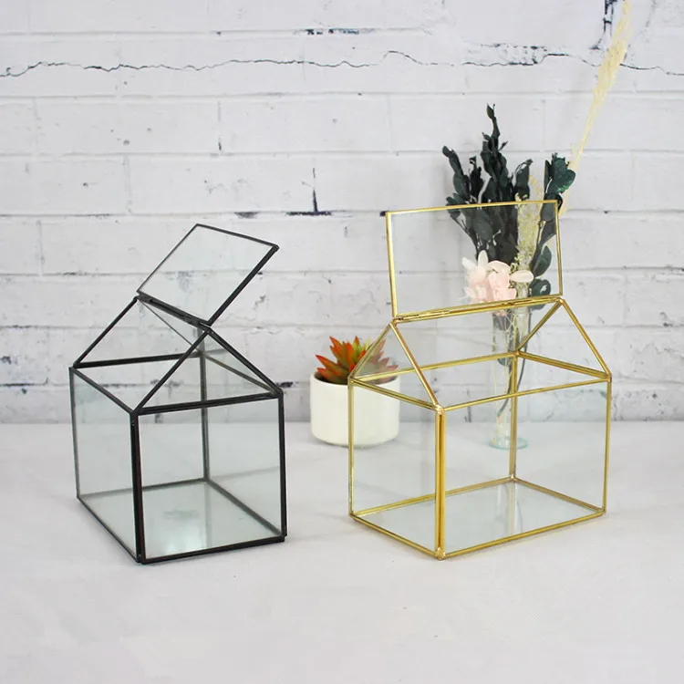 Handmade Polishing clear unique glass vases Glass terrarium with Lid