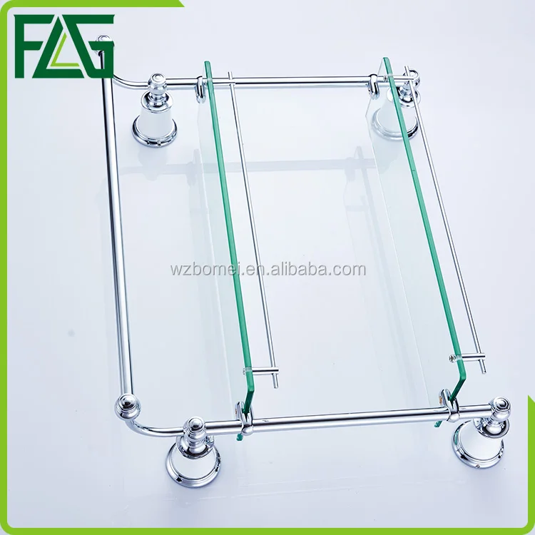 FLG chrome bathroom shower wall mounted towel rack glass shelf
