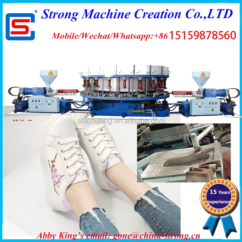 High Quality Automatic Rotary Type Pvc Dip Canvas sport Shoe soles Injection moulding machine two colors Manufacturer