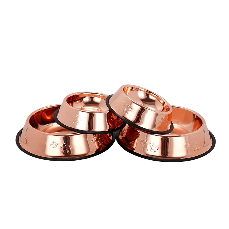 
Rose Color Steel Pet Feeder Stainless Steel Dog Bowls With Rubber Base Pet Food And Water Bowls Perfect For Dogs 