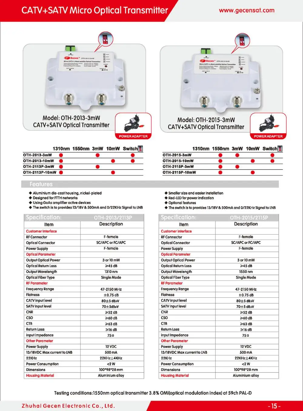 High quality FTTH 1550 Optical node CATV Satellite tv Transmitter