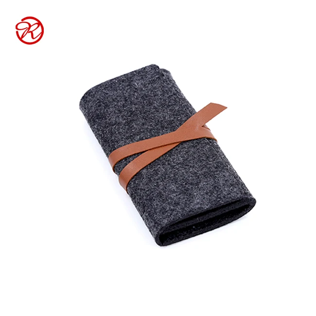 
personalized Portable felt eyeglass case / bag with leather strap 