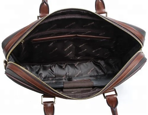 Fashion elegant durable leather nylon computer laptop mens briefcase bag (114-09501)