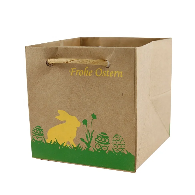 Mini kraft flower carrier bags Logo Printed Brown pot boxes seed planter with twisted Paper handle