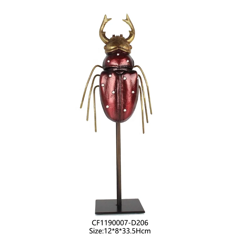 3D New Resin Beetles Sculpture Insect Home Decor with Metal Base Gifts
