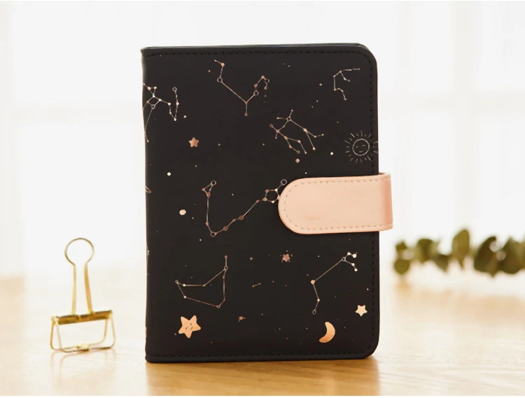 Customized waterproof golden foiled A5 A6 small black and white pu leather refillable journal notebook with magnetic closure