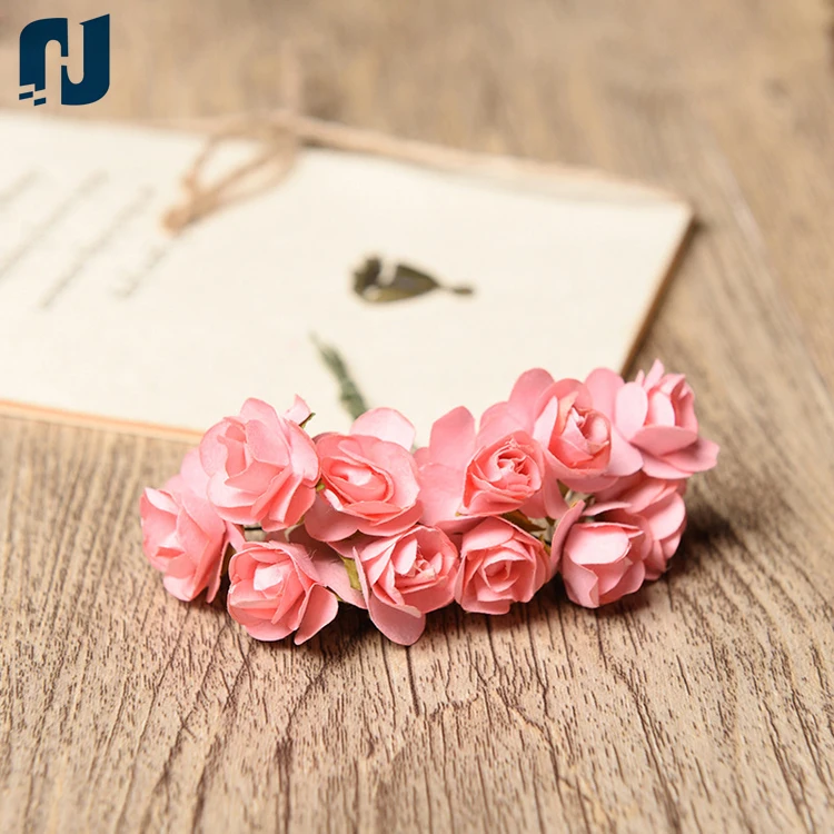 1 Bundle of 12pc Miniature Artificial Flowers Paper Rose Flower Wedding Card Embellishment Scrapbook Craft