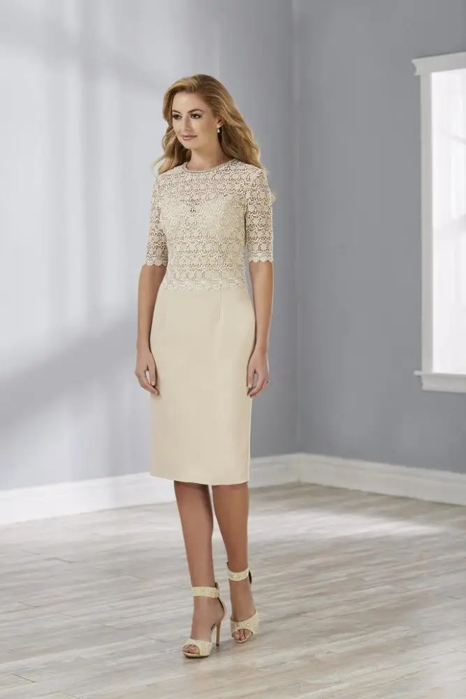 Lace Sheath Mother Of The Bride Dress Ladies Midi Formal Dresses Half Sleeve Wedding Guest Dress 2021