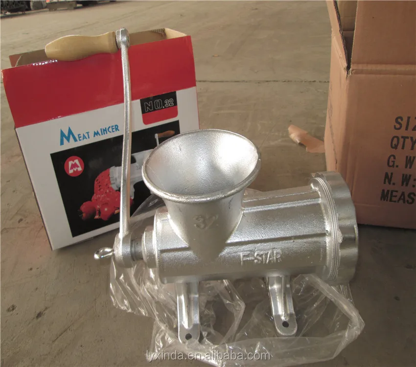 handle operating meat mincer with silver paint