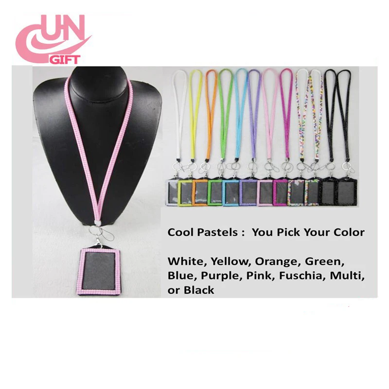 RHINESTONE CRYSTAL LANYARD AND LEATHER ID BADGE HOLDER FOR PHOTO ID CARDS