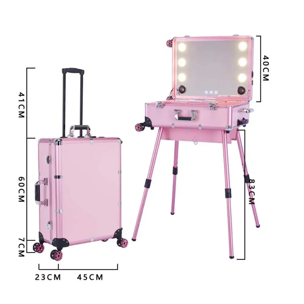 Big Type LED Multimedia Makeup Box Speakers professional large rolling trolley aluminum cosmetic case