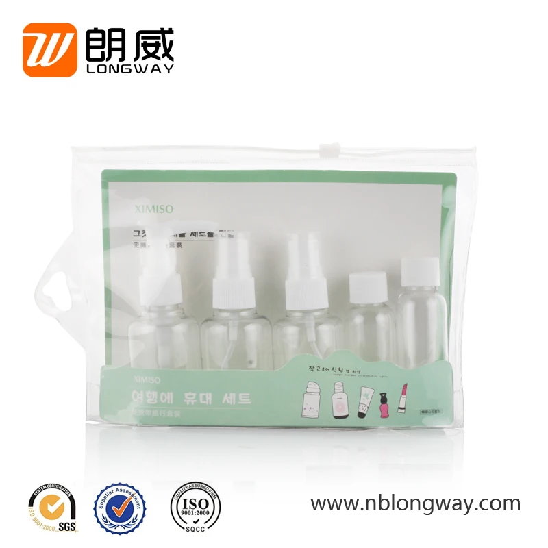 Durable clear ziplock PVC travel repeated use cosmetic makeup travel kit convenient to carry travel bottle