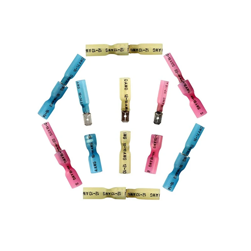 QWT 220pcs Fully Insulated Electrical Crimp Heat Shrink Female And Male Terminals Waterproof Splice Butt Connectors Kit